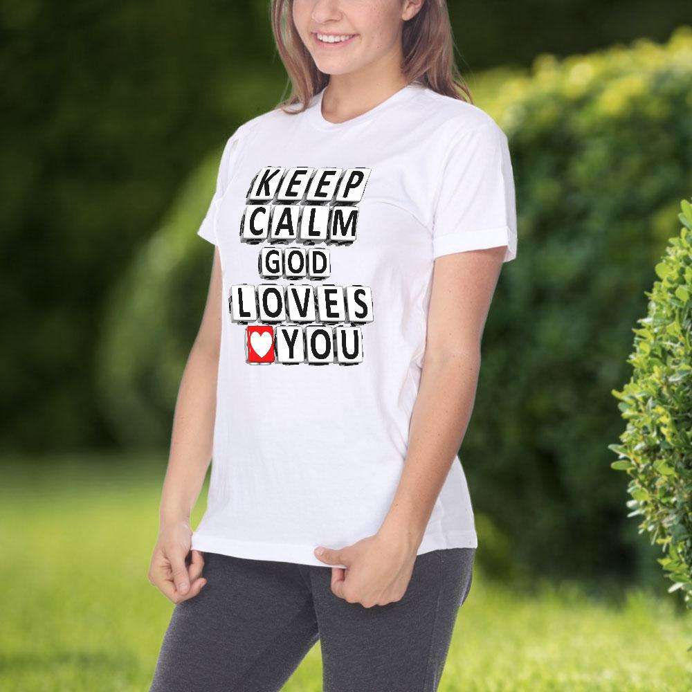 Designs by MyUtopia Shout Out:Keep Calm God Loves You Crossword Adult Unisex T-Shirt