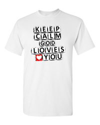 Load image into Gallery viewer, Designs by MyUtopia Shout Out:Keep Calm God Loves You Crossword Adult Unisex T-Shirt,White / S,Adult Unisex T-Shirt
