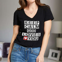 Load image into Gallery viewer, Designs by MyUtopia Shout Out:Keep Calm God Loves You Crossword Adult Unisex Vneck Tee
