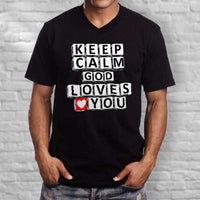 Load image into Gallery viewer, Designs by MyUtopia Shout Out:Keep Calm God Loves You Crossword Adult Unisex Vneck Tee
