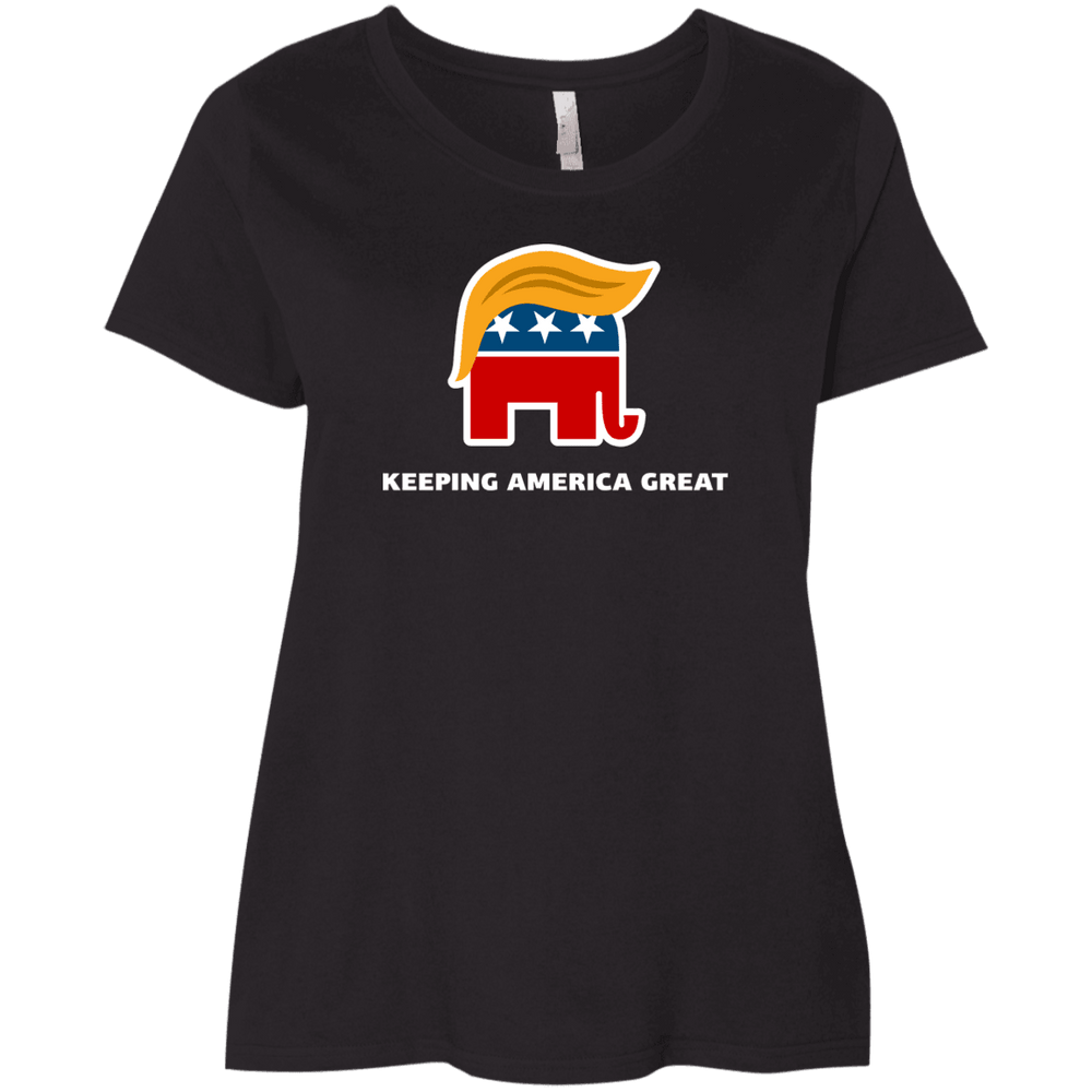 Designs by MyUtopia Shout Out:Keeping America Great Trump Elephant Ladies' Plus Size Curvy T-Shirt,Black / Plus 1X,T-Shirts