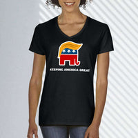 Load image into Gallery viewer, Designs by MyUtopia Shout Out:Keeping America Great Trump Elephant Ladies&#39; V-Neck T-Shirt
