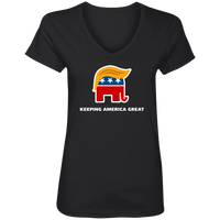 Load image into Gallery viewer, Designs by MyUtopia Shout Out:Keeping America Great Trump Elephant Ladies&#39; V-Neck T-Shirt,S / Black,Ladies T-Shirts
