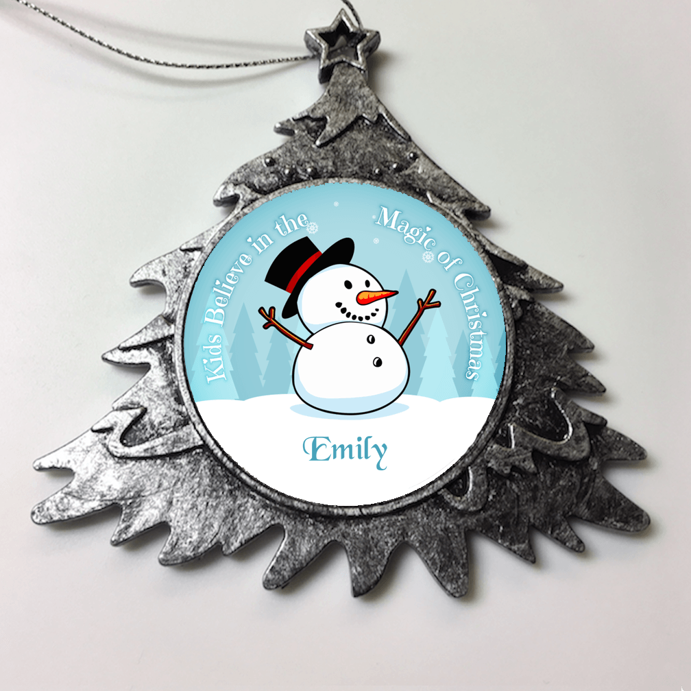 Designs by MyUtopia Shout Out:Kids Believe in the Magic of Christmas Snowman Personalized Christmas Keepsake Ornament,Christmas Tree,Personalized Christmas Ornament