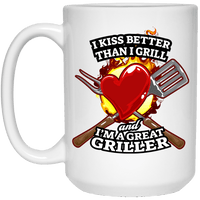 Load image into Gallery viewer, Designs by MyUtopia Shout Out:Kiss Better than I Grill Ceramic Mug - White,15 oz / White,Ceramic Coffee Mug
