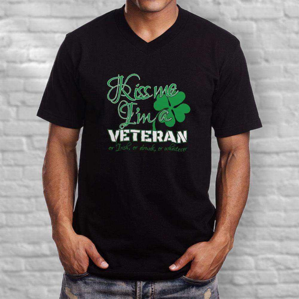 Designs by MyUtopia Shout Out:Kiss Me I'm A Veteran Adult Unisex V Neck T-Shirt
