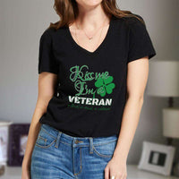 Load image into Gallery viewer, Designs by MyUtopia Shout Out:Kiss Me I&#39;m A Veteran Adult Unisex V Neck T-Shirt
