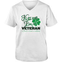 Load image into Gallery viewer, Designs by MyUtopia Shout Out:Kiss Me I&#39;m A Veteran Adult Unisex V Neck T-Shirt,White / S,Adult Unisex Vneck Tee
