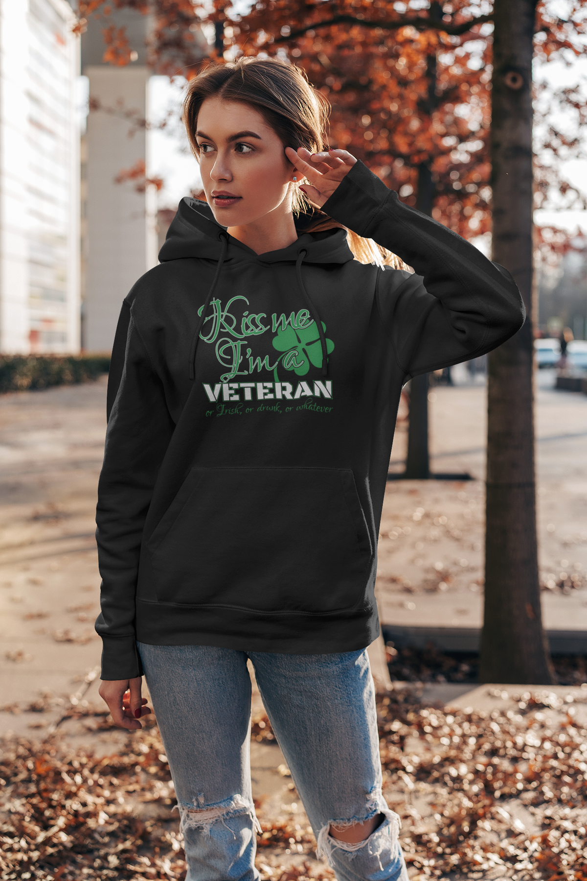 Designs by MyUtopia Shout Out:Kiss Me I'm A Veteran Core Fleece Pullover Hoodie
