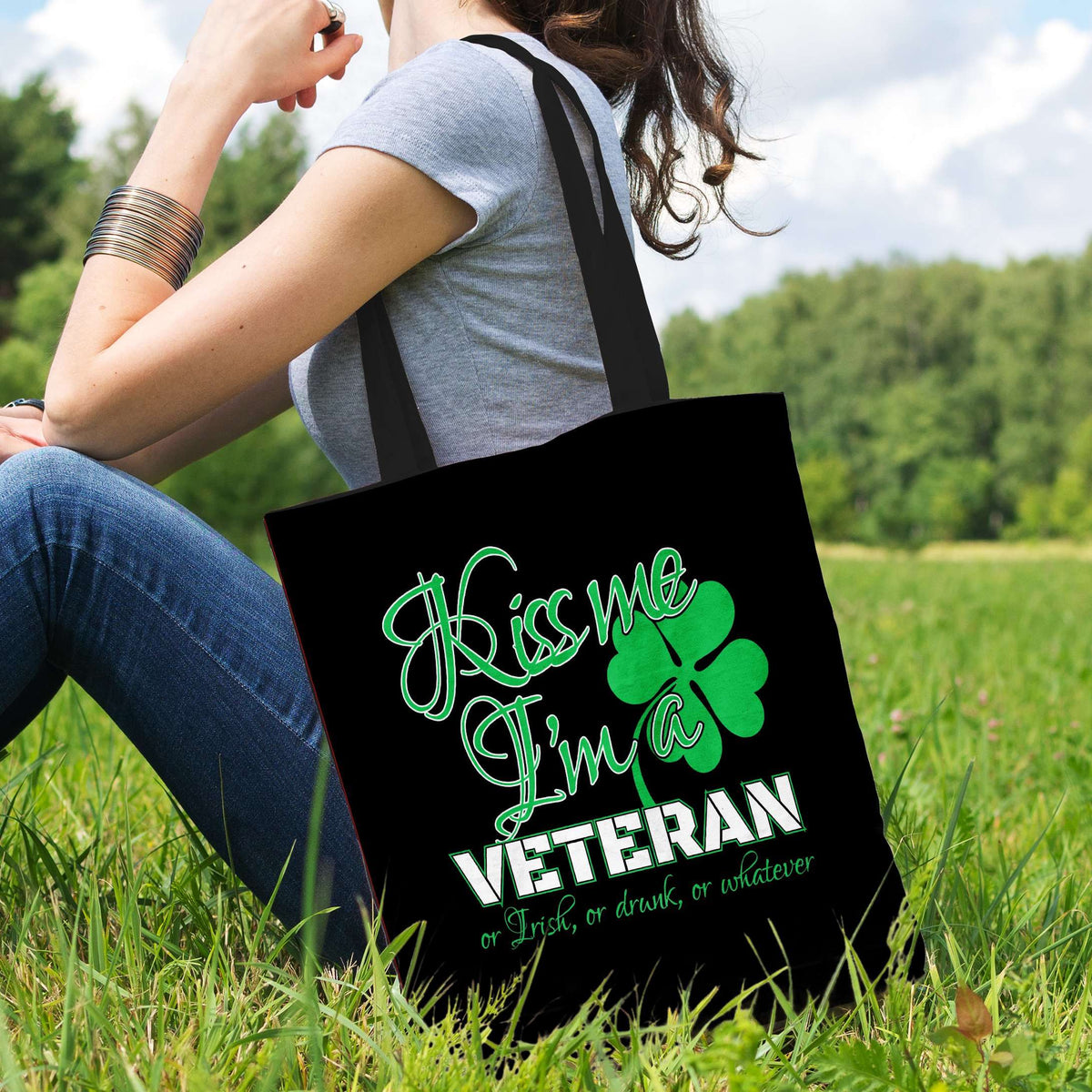 Designs by MyUtopia Shout Out:Kiss Me I'm A Veteran Fabric Totebag Reusable Shopping Tote
