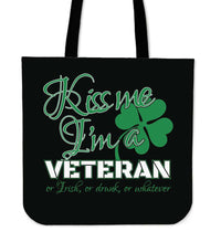 Load image into Gallery viewer, Designs by MyUtopia Shout Out:Kiss Me I&#39;m A Veteran Fabric Totebag Reusable Shopping Tote
