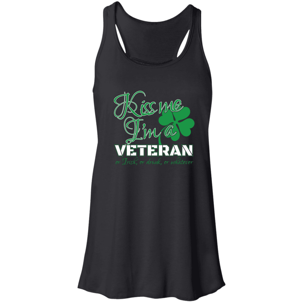 Designs by MyUtopia Shout Out:Kiss Me I'm A Veteran Flowy Racerback Tank,X-Small / Black,Tank Tops