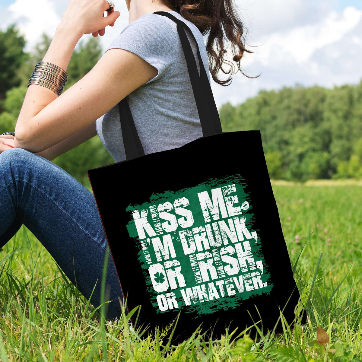 Designs by MyUtopia Shout Out:Kiss Me I'm Drunk, Irish, Whatever Fabric Totebag Reusable Shopping Tote
