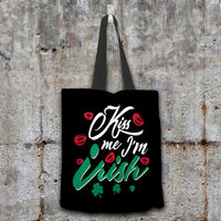 Load image into Gallery viewer, Designs by MyUtopia Shout Out:Kiss Me I&#39;m Irish Fabric Totebag Reusable Shopping Tote,Black,Reusable Fabric Shopping Tote Bag
