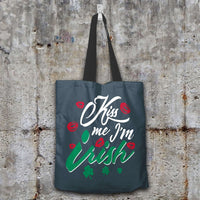 Load image into Gallery viewer, Designs by MyUtopia Shout Out:Kiss Me I&#39;m Irish Fabric Totebag Reusable Shopping Tote,Charcoal,Reusable Fabric Shopping Tote Bag
