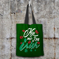Load image into Gallery viewer, Designs by MyUtopia Shout Out:Kiss Me I&#39;m Irish Fabric Totebag Reusable Shopping Tote,Dark Green,Reusable Fabric Shopping Tote Bag
