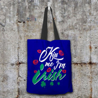 Load image into Gallery viewer, Designs by MyUtopia Shout Out:Kiss Me I&#39;m Irish Fabric Totebag Reusable Shopping Tote,Navy,Reusable Fabric Shopping Tote Bag
