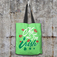 Load image into Gallery viewer, Designs by MyUtopia Shout Out:Kiss Me I&#39;m Irish Fabric Totebag Reusable Shopping Tote,Pastel Green,Reusable Fabric Shopping Tote Bag
