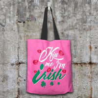 Load image into Gallery viewer, Designs by MyUtopia Shout Out:Kiss Me I&#39;m Irish Fabric Totebag Reusable Shopping Tote,Pink,Reusable Fabric Shopping Tote Bag

