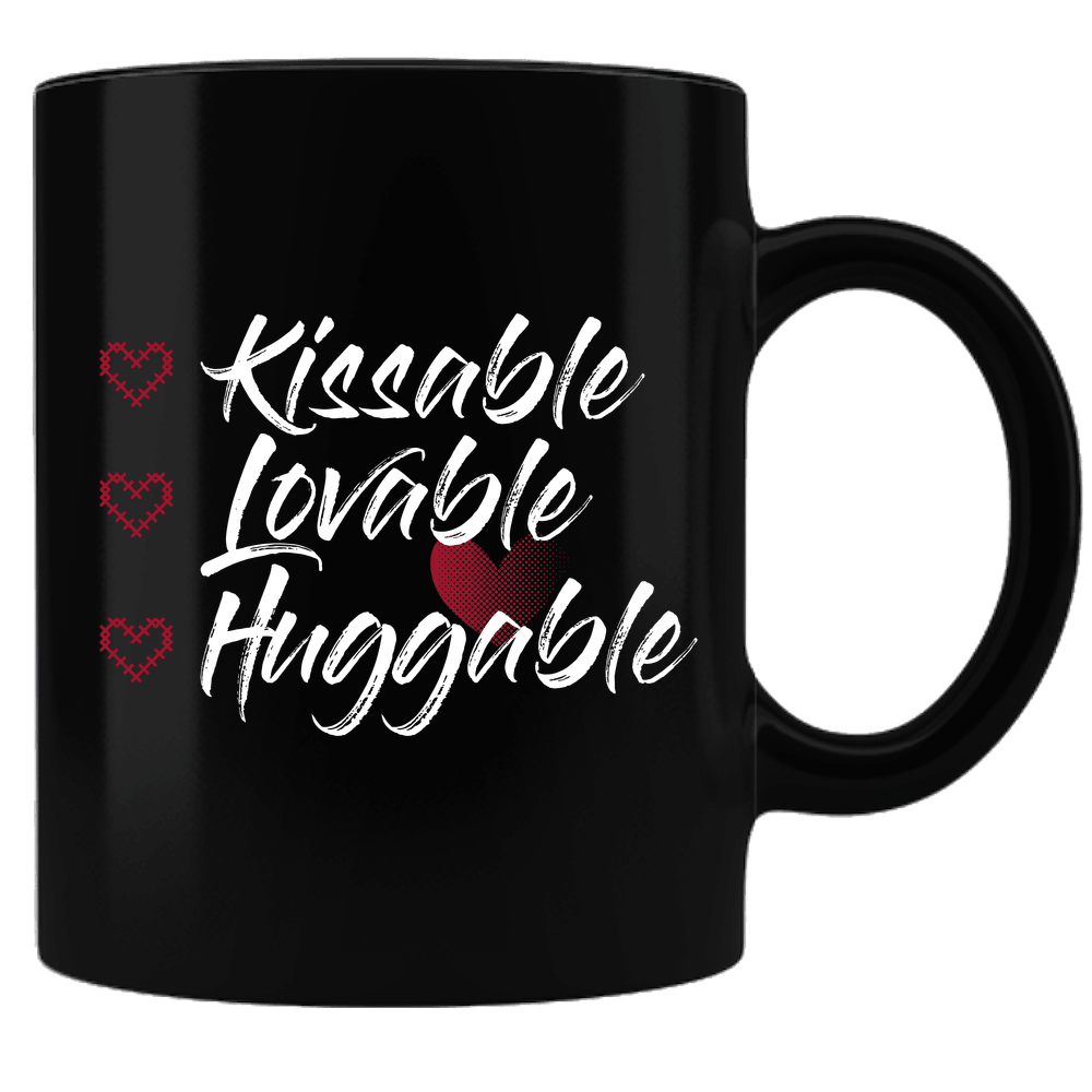 Designs by MyUtopia Shout Out:Kissable Huggable Lovable Valentines Day Gift Humor Ceramic Black Coffee Mug,Default Title,Ceramic Coffee Mug
