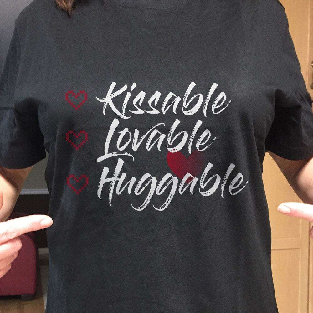 Designs by MyUtopia Shout Out:Kissable Huggable Lovable Valentines Day Humor Adult Unisex T-Shirt