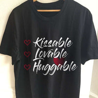 Load image into Gallery viewer, Designs by MyUtopia Shout Out:Kissable Huggable Lovable Valentines Day Humor Adult Unisex T-Shirt
