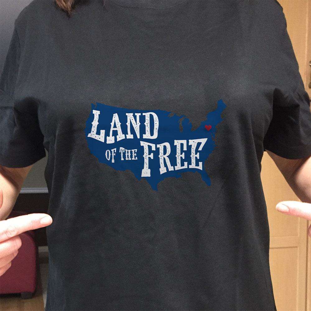 Designs by MyUtopia Shout Out:Land of the Free in US Map Adult Unisex T-Shirt