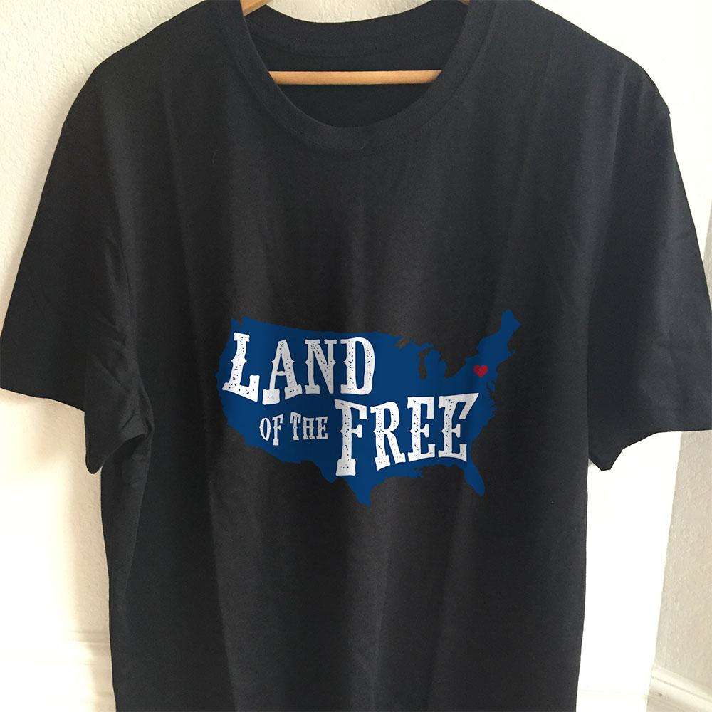 Designs by MyUtopia Shout Out:Land of the Free in US Map Adult Unisex T-Shirt,S / Black,Adult Unisex T-Shirt