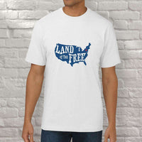 Load image into Gallery viewer, Designs by MyUtopia Shout Out:Land of the Free in US Map Adult Unisex White T-Shirt,S / White,Adult Unisex T-Shirt
