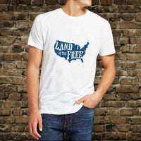 Load image into Gallery viewer, Designs by MyUtopia Shout Out:Land of the Free in US Map Adult Unisex White T-Shirt
