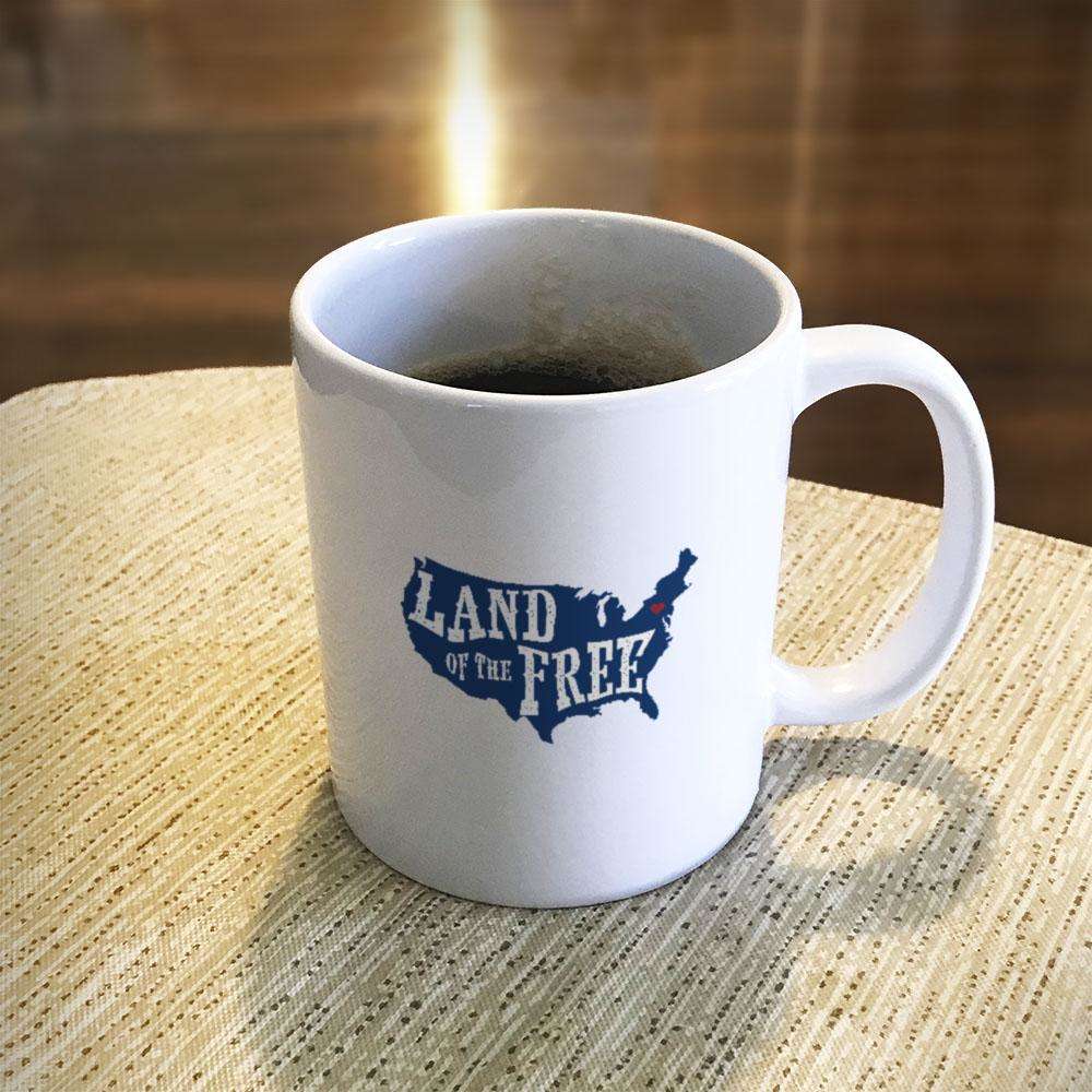 Designs by MyUtopia Shout Out:Land of the Free in US Map Ceramic Coffee Mug,11oz / White,Ceramic Coffee Mug