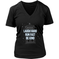 Load image into Gallery viewer, Designs by MyUtopia Shout Out:Laugh Hard Run Fast Be Kind 12th Doctor Quote T-shirt,District Womens V-Neck / Black / Small,Adult Unisex T-Shirt
