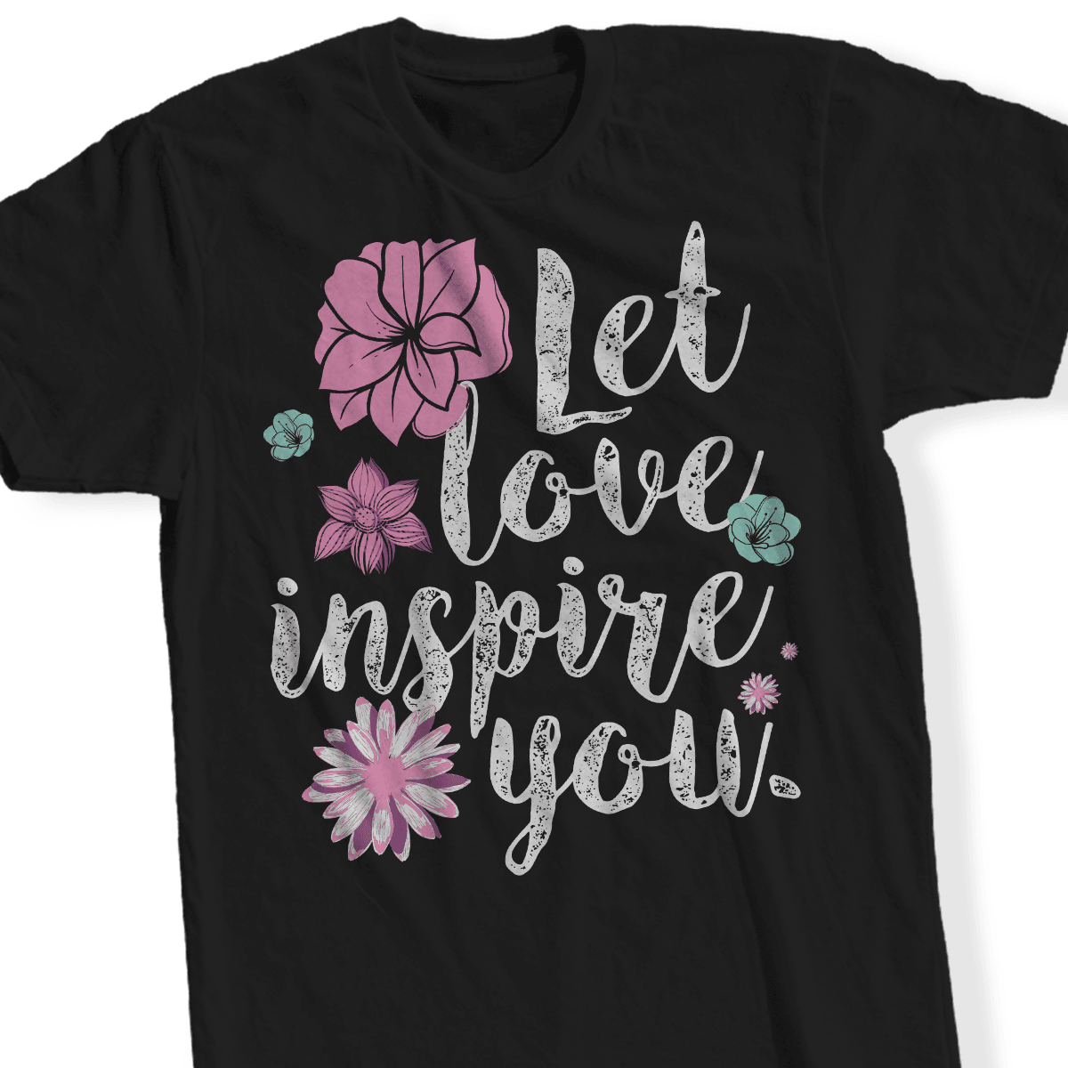 Designs by MyUtopia Shout Out:Let Love Inspire You - T Shirt,Short Sleeve / Black / Small,Adult Unisex T-Shirt