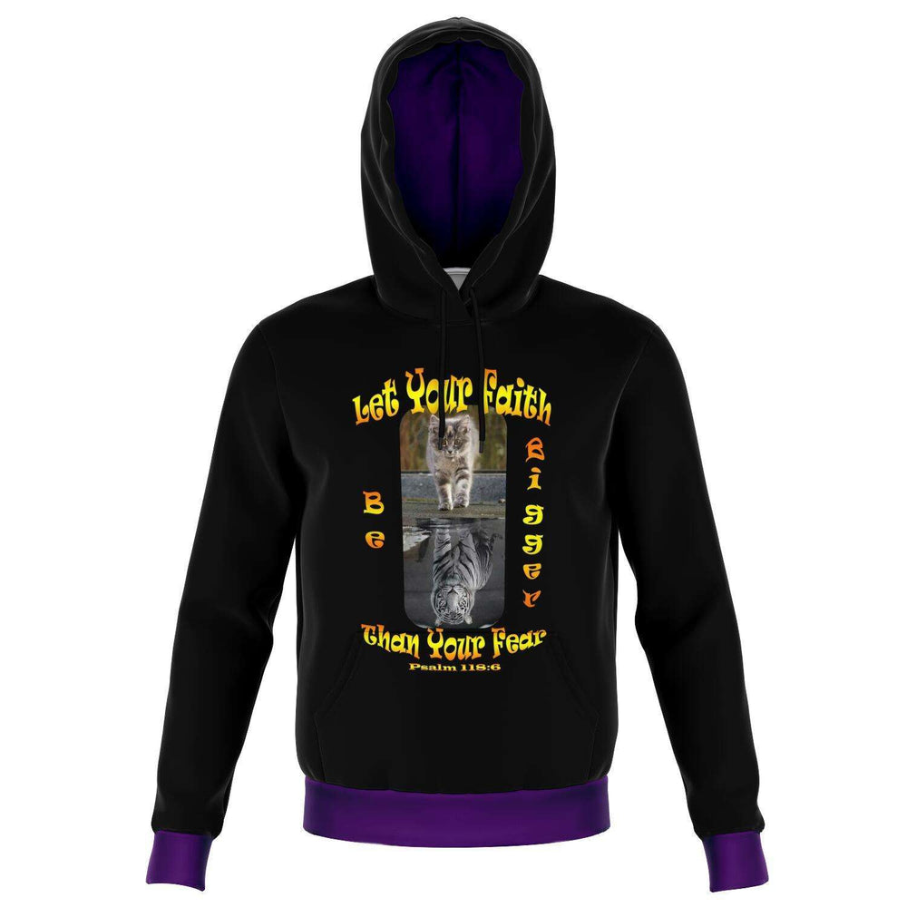Designs by MyUtopia Shout Out:Let Your Faith Be Bigger Than Your Fear Fashion Hoodie Purple Trim,XS,Fashion Hoodie - AOP