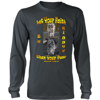 Load image into Gallery viewer, Designs by MyUtopia Shout Out:Let Your Faith be Bigger Than Your Fear Tiger Kitten,District Long Sleeve Shirt / Charcoal / S,Adult Unisex T-Shirt
