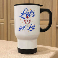 Load image into Gallery viewer, Designs by MyUtopia Shout Out:Let&#39;s Get Lit Stainless Steel Travel Coffee Mug w. Twist Close Lid,14 oz / White,Travel Mug
