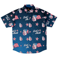 Load image into Gallery viewer, Designs by MyUtopia Shout Out:Lets Roll Patriotic Droid Hawaiian Pattern Dress Shirt,XS,Short Sleeve Button Down Shirt - AOP

