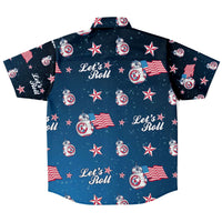 Load image into Gallery viewer, Designs by MyUtopia Shout Out:Lets Roll Patriotic Droid Hawaiian Pattern Dress Shirt
