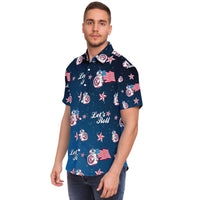 Load image into Gallery viewer, Designs by MyUtopia Shout Out:Lets Roll Patriotic Droid Hawaiian Pattern Dress Shirt
