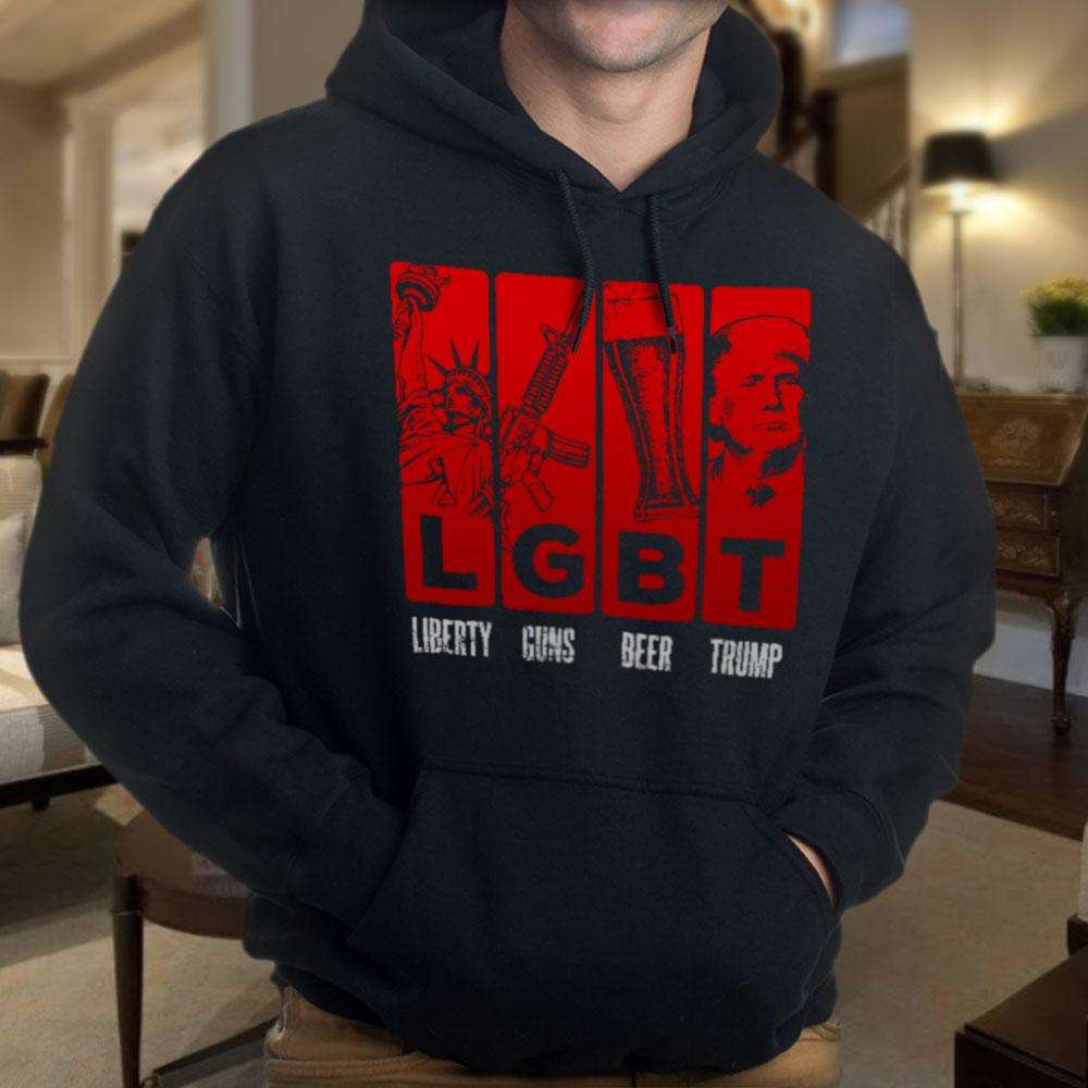 Designs by MyUtopia Shout Out:LGBT Liberty Guns Beer Trump Core Fleece Pullover Hoodie