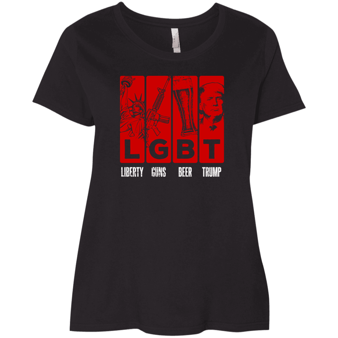 Designs by MyUtopia Shout Out:LGBT Liberty Guns Beer Trump Ladies' Plus Size Curvy T-Shirt,Black / Plus 1X,T-Shirts