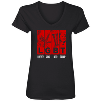 Load image into Gallery viewer, Designs by MyUtopia Shout Out:LGBT Liberty Guns Beer Trump Ladies&#39; V-Neck T-Shirt,S / Black,Ladies T-Shirts
