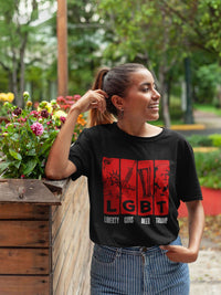 Load image into Gallery viewer, Designs by MyUtopia Shout Out:LGBT Liberty Guns Beer Trump Unisex Jersey Short-Sleeve T-Shirt
