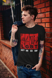 Load image into Gallery viewer, Designs by MyUtopia Shout Out:LGBT Liberty Guns Beer Trump Unisex Jersey Short-Sleeve T-Shirt

