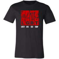 Load image into Gallery viewer, Designs by MyUtopia Shout Out:LGBT Liberty Guns Beer Trump Unisex Jersey Short-Sleeve T-Shirt,X-Small / Black,Adult Unisex T-Shirt
