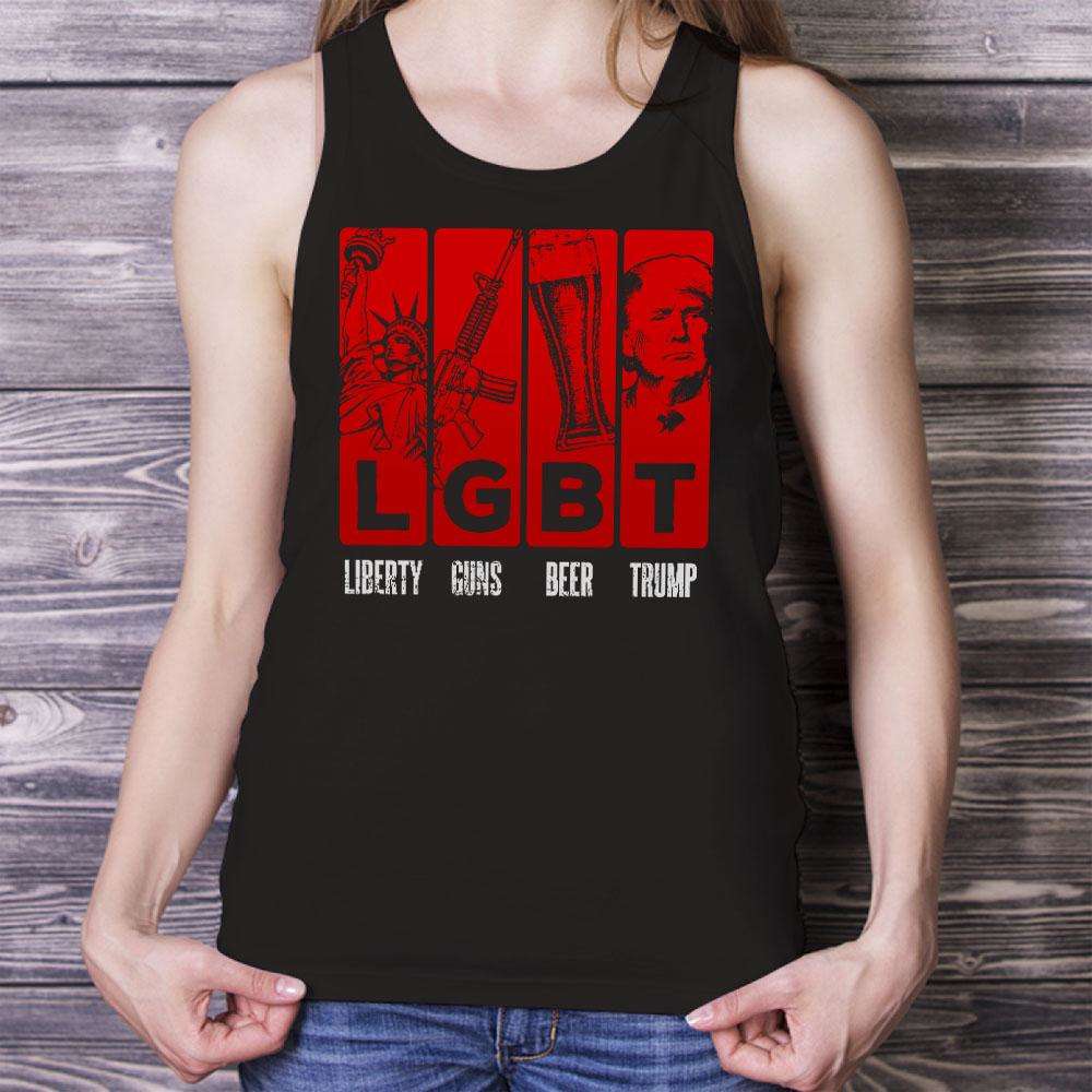 Designs by MyUtopia Shout Out:LGBT Liberty Guns Beer Trump Unisex Tank