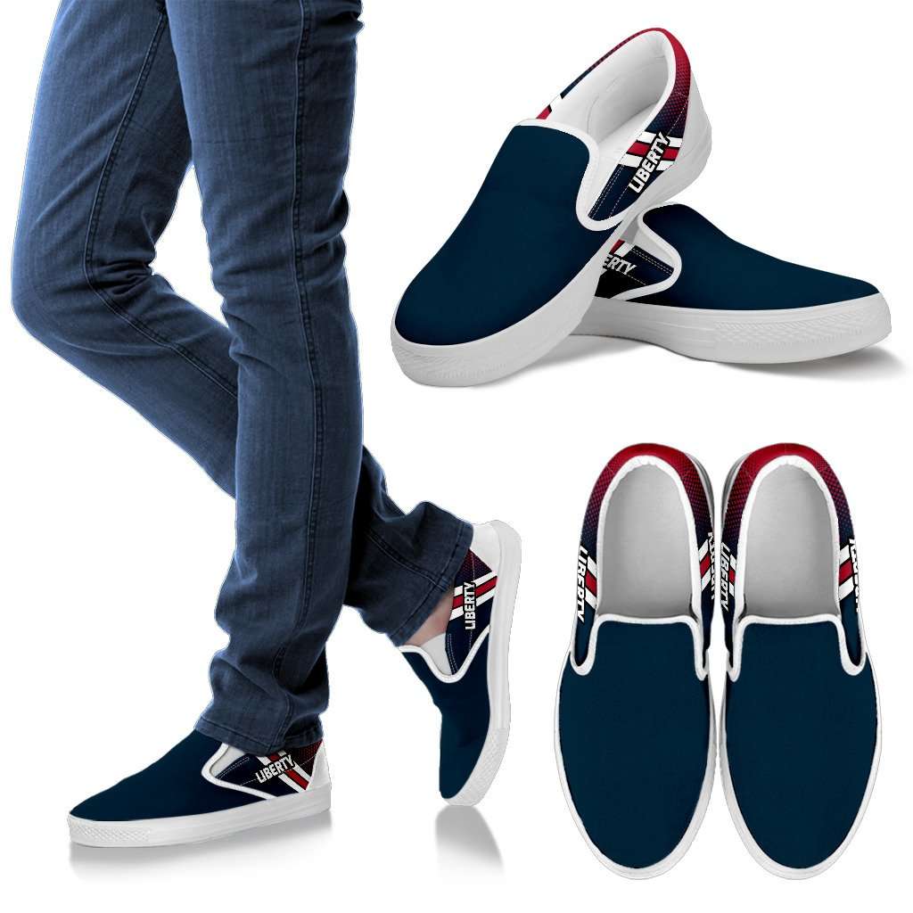 Designs by MyUtopia Shout Out:Liberty Canvas Slip-on Sneakers,Men's / Mens US8 (EU40) / Blue/Red/White,Slip on sneakers