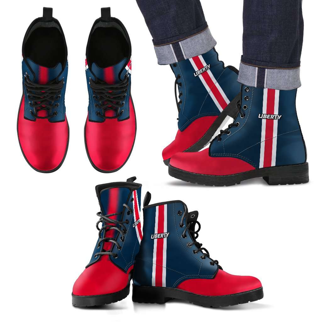 Designs by MyUtopia Shout Out:Liberty Faux Leather 7 Eye Lace-up Boots,Men's / US5 (EU38) / Red/Navy Blue,Lace-up Boots