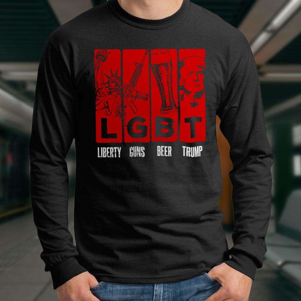 Designs by MyUtopia Shout Out:Liberty Guns Beer Trump Humor LGBT Long Sleeve Ultra Cotton T-Shirt