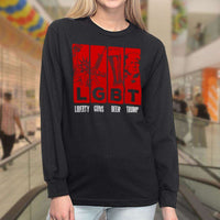 Load image into Gallery viewer, Designs by MyUtopia Shout Out:Liberty Guns Beer Trump Humor LGBT Long Sleeve Ultra Cotton T-Shirt
